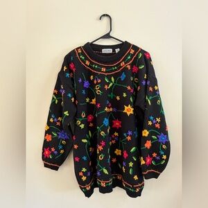 Allison Blair Vintage Embroidered Cottagecore Floral Boho Chunky Cozy Sweater